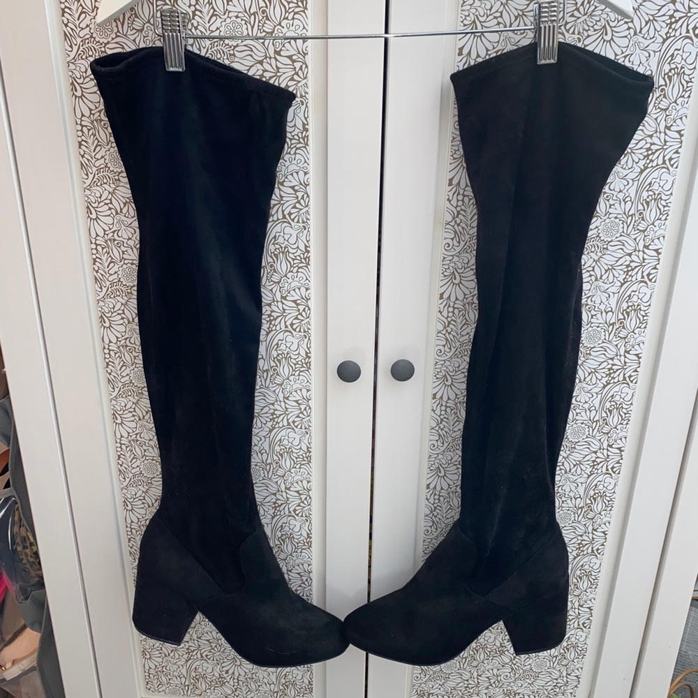 Black suede thigh high boots